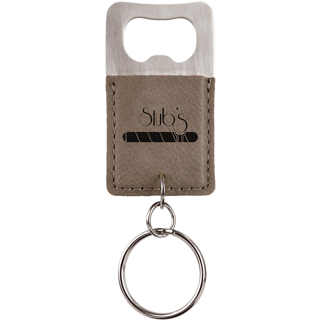 Rectangle Branded Leatherette Bottle Opener Keychain