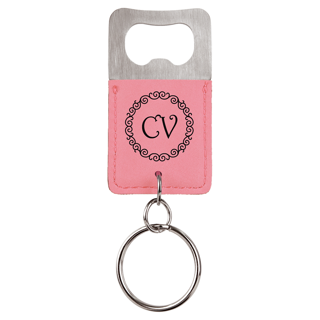 Rectangle Branded Leatherette Bottle Opener Keychain