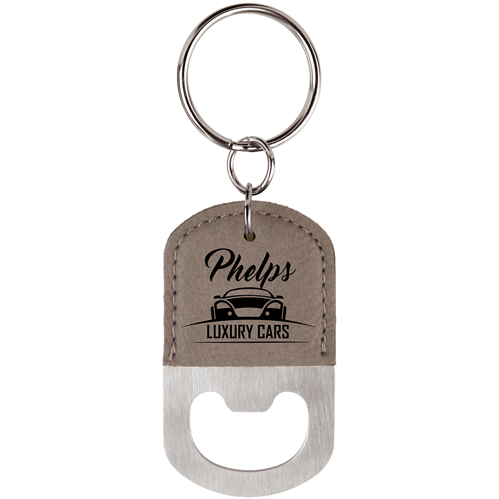 Oval Branded Leatherette Bottle Opener Keychain