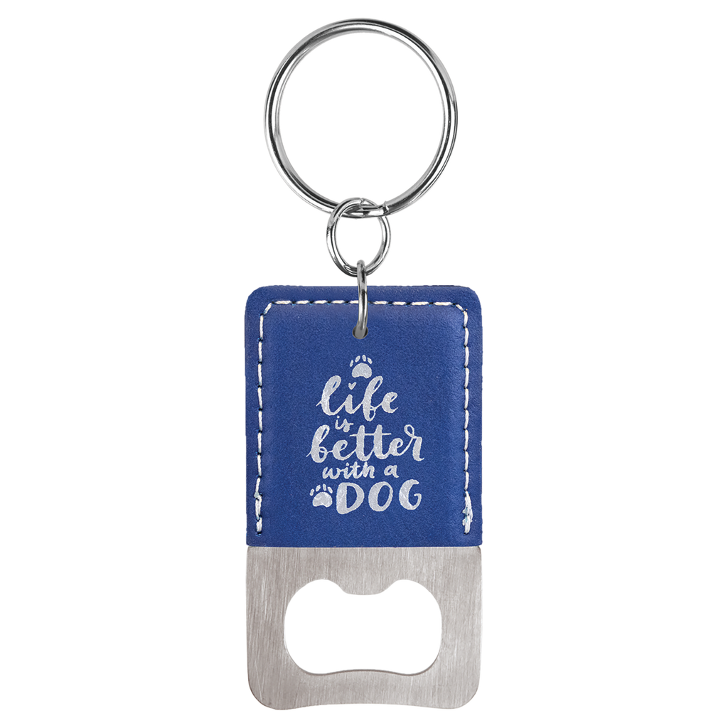 Rectangle Branded Leatherette Bottle Opener Keychain