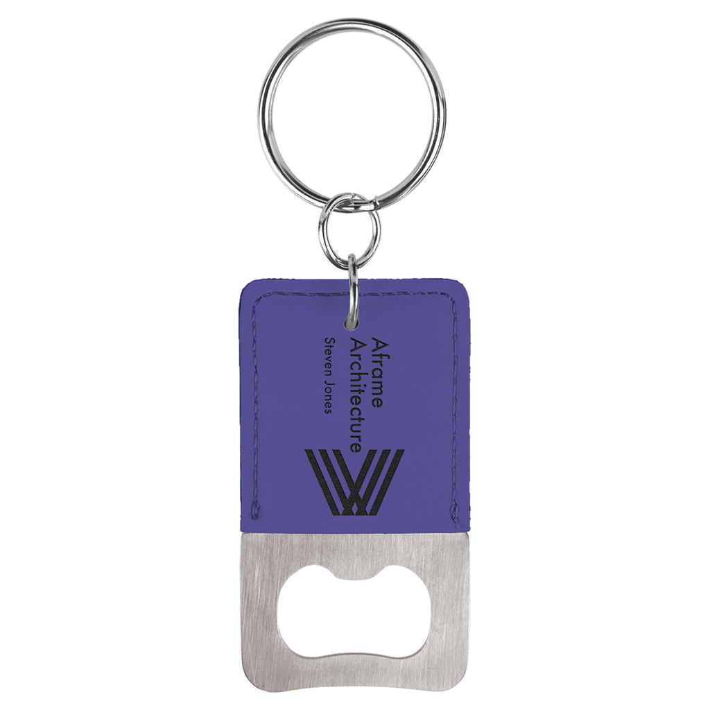 Rectangle Branded Leatherette Bottle Opener Keychain