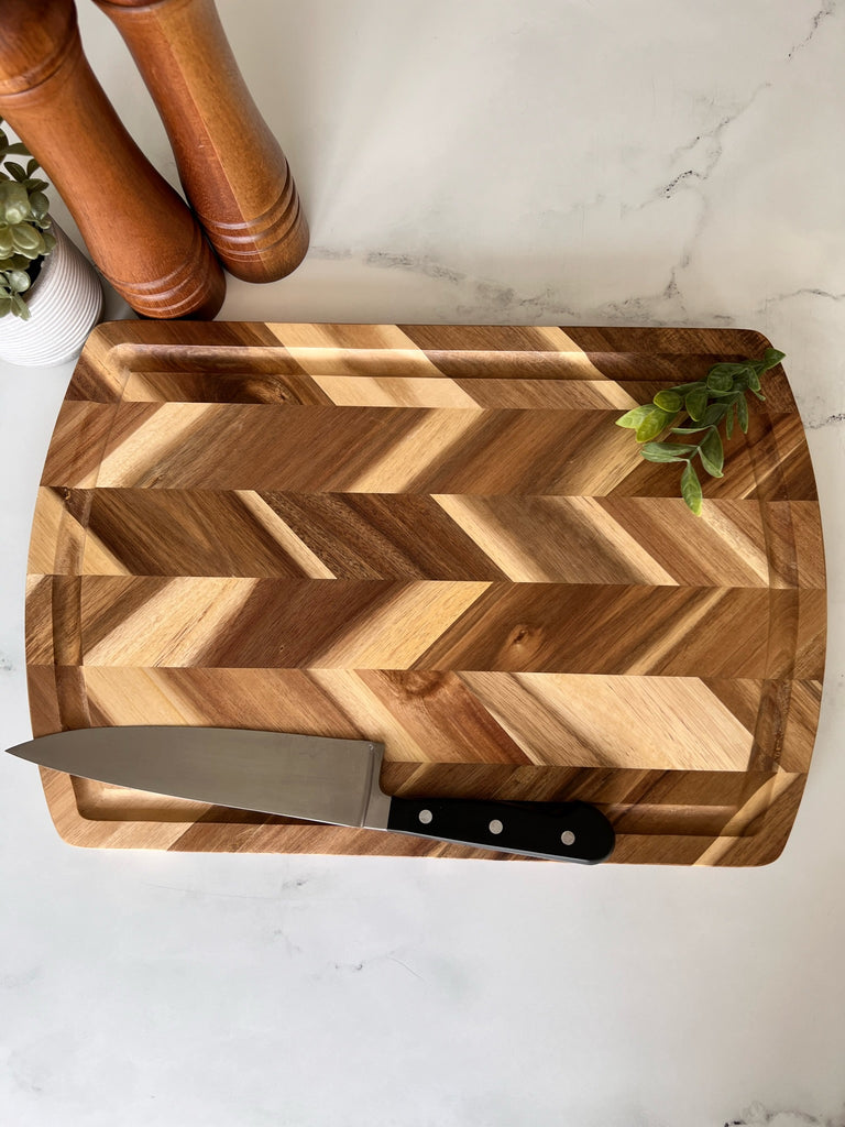 Acacia Herringbone Cutting Board w/ Juice Groove