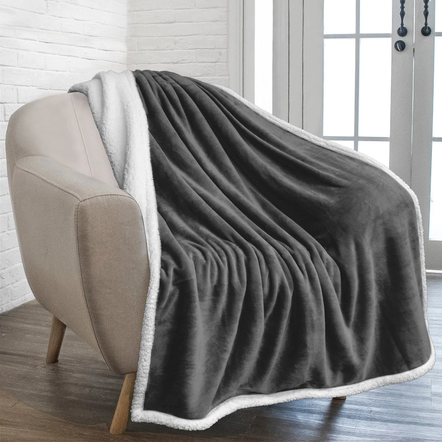 Heavy Weight Solid Sherpa Blanket w/ leatherette patch