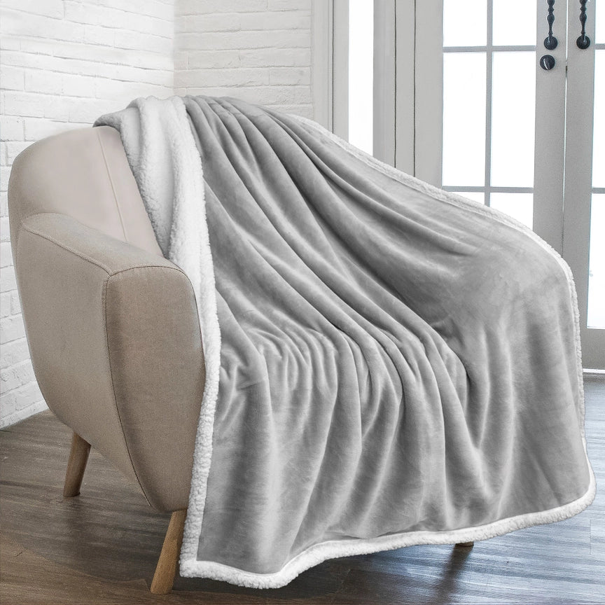 Heavy Weight Solid Sherpa Blanket w/ leatherette patch