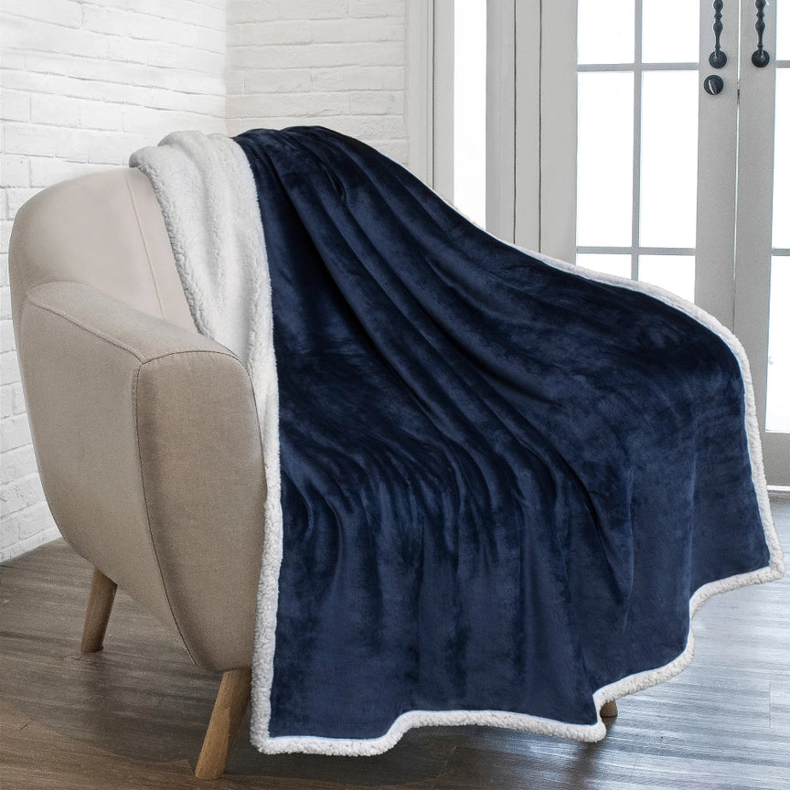 Heavy Weight Solid Sherpa Blanket w/ leatherette patch